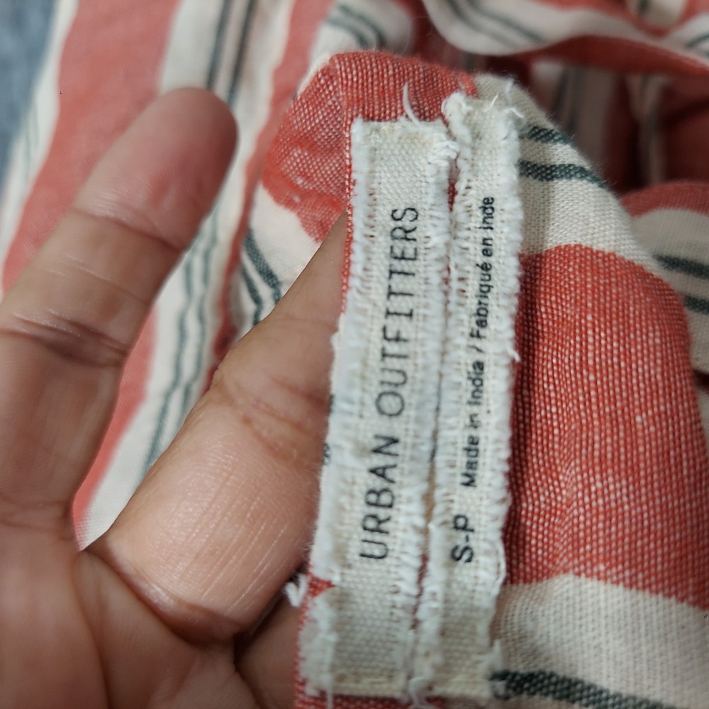 Urban Outfitters Dress Women S Red Striped Linen Button Front Strappy Nautical - Picture 10 of 10